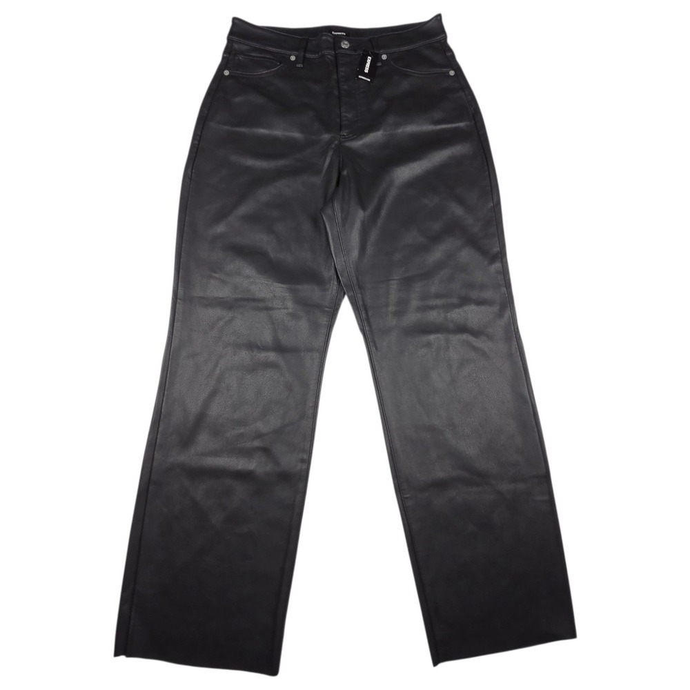 NWT Express Black Faux Leather Modern Straight Leg Pants 12S Super High Rise $98